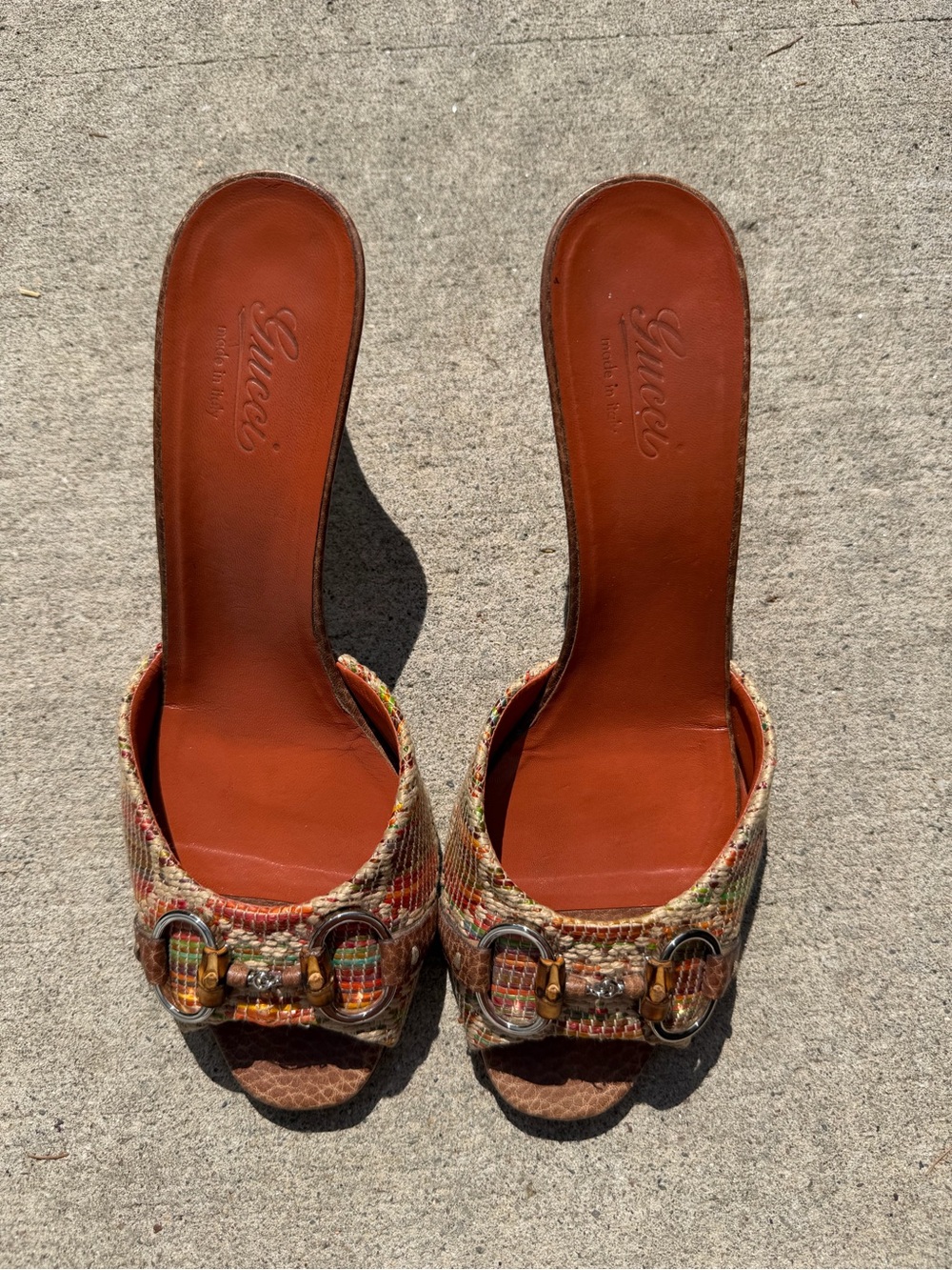 Y2K Gucci Tom Ford era horsebit colorful bamboo heeled mules - Picture 2 of 7